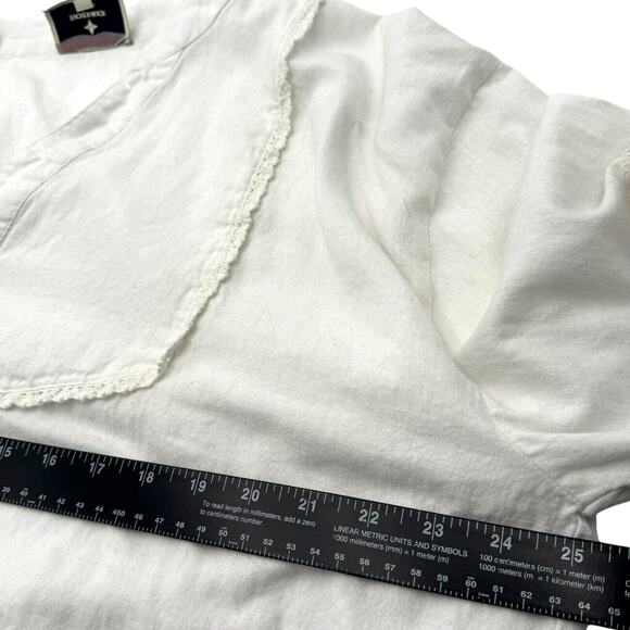 TUCKERNUCK Women's XXL Blanc White Piper Lace Top Tunic Cotton Linen Bell Sleeve - Picture 9 of 11
